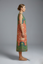 Women’s Midi Dress with Sleeveless Design and Floral Pattern