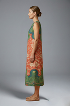 Women’s Midi Dress with Sleeveless Design and Floral Pattern