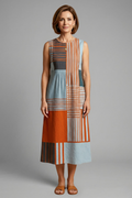 Women’s Midi Dress with Sleeveless Design and Geometric Print