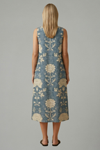 Women’s Midi Dress with Sleeveless Design and Linen Blend