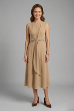 Women’s Midi Dress with Sleeveless Design and Round Neckline