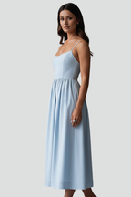 Women’s Midi Dress with Spaghetti Straps and Gathered Waist