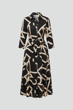 Women’s Midi Dress with Turned Collar and Waist Tie