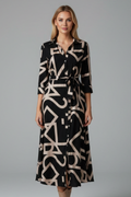 Women’s Midi Dress with Turned Collar and Waist Tie