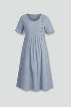 Women’s Midi Dress with V-Neck and Button Detail