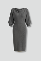 Women’s Midi Dress with V-Neck and Long Sleeves