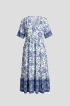 Women’s Midi Dress with V-Neck and Short Sleeves