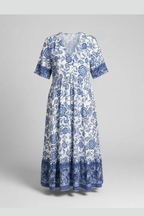 Women’s Midi Dress with V-Neck and Short Sleeves