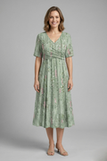 Women’s Midi Dress with V-Neck and Short Sleeves