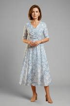 Women’s Midi Dress with V-Neckline and Side Pockets