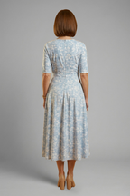 Women’s Midi Dress with V-Neckline and Side Pockets
