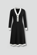 Women’s Midi Dress with V Neck and Button Detail