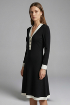 Women’s Midi Dress with V Neck and Button Detail