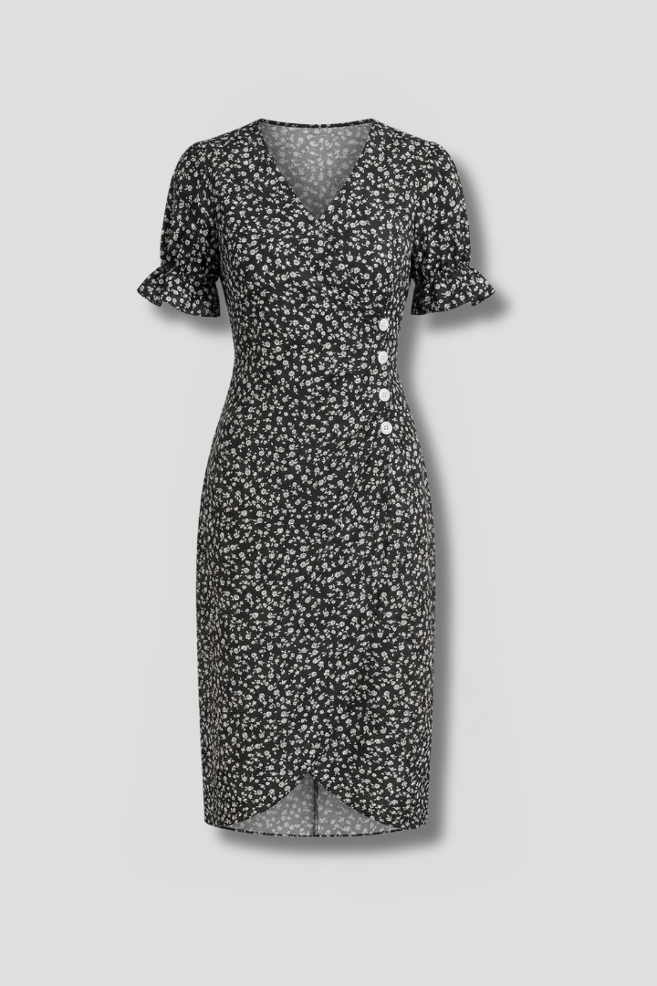 Women’s Midi Dress with Paisley Pattern and Round Neckline