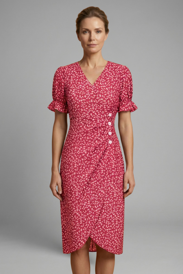 Women’s Midi Dress with Paisley Pattern and Round Neckline