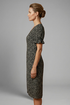 Women’s Midi Dress with Paisley Pattern and Round Neckline