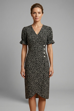 Women’s Midi Dress with Paisley Pattern and Round Neckline