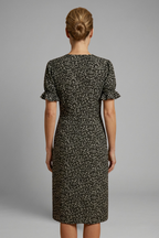 Women’s Midi Dress with Paisley Pattern and Round Neckline