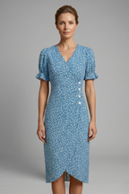 Women’s Midi Dress with Paisley Pattern and Round Neckline
