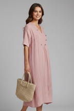 Women’s Midi Dress with V Neck and Short Sleeves