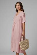 Women’s Midi Dress with V Neck and Short Sleeves