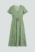 Women’s Midi Dress with V Neckline and Short Sleeves