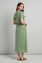 Women’s Midi Dress with V Neckline and Short Sleeves