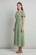Women’s Midi Dress with V Neckline and Short Sleeves