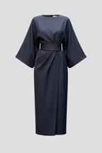 Women’s Midi Dress with Wide Sleeves and Belted Waist