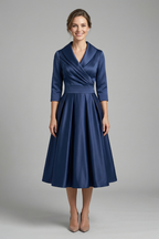 Women’s Midi Dress with Wrap Neck and Pleated Skirt