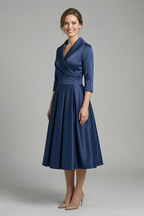 Women’s Midi Dress with Wrap Neck and Pleated Skirt