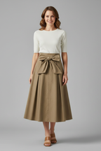 Women’s Midi Skirt with High Waist and Bow Detail