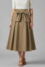 Women’s Midi Skirt with High Waist and Bow Detail