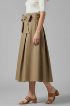 Women’s Midi Skirt with High Waist and Bow Detail