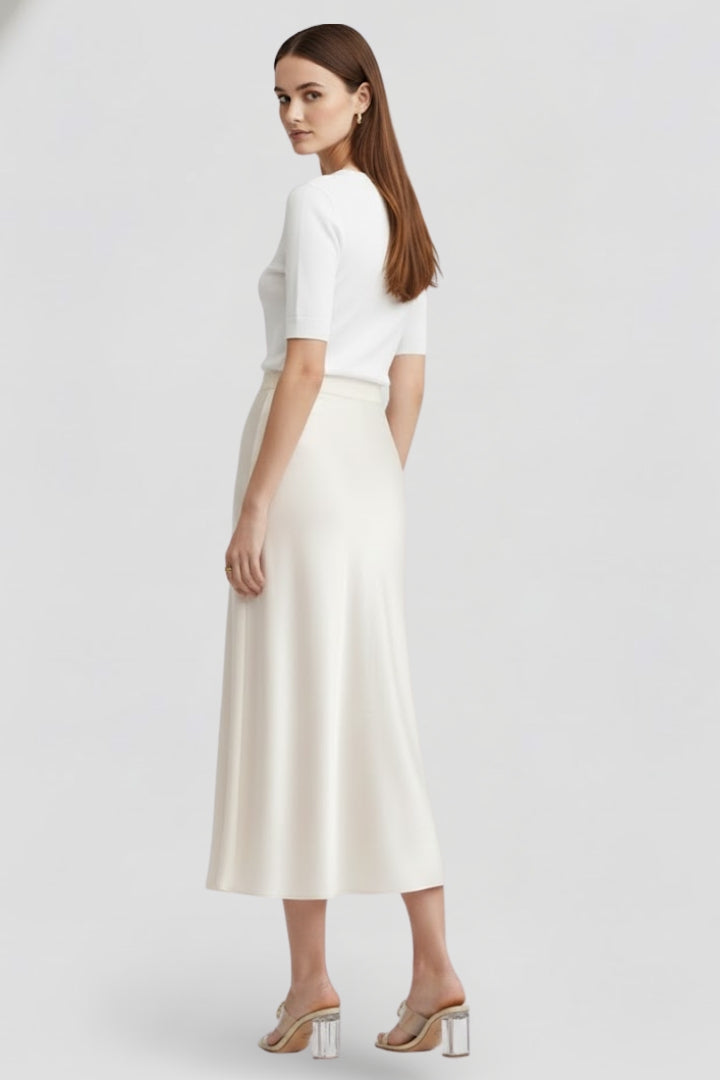 Women’s Midi Skirt with High Waist and Draped Cut