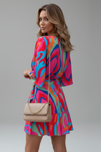 Women’s Mini Dress with Batwing Sleeves and Waist Tie