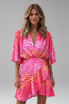 Women’s Mini Dress with Batwing Sleeves and Waist Tie