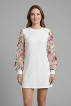 Women’s Mini Dress with Bishop Sleeves and Embroidered Detail