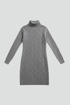 Women’s Mini Dress with Roll Neck and Cable Pattern