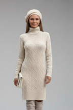 Women’s Mini Dress with Roll Neck and Cable Pattern