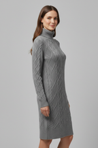 Women’s Mini Dress with Roll Neck and Cable Pattern