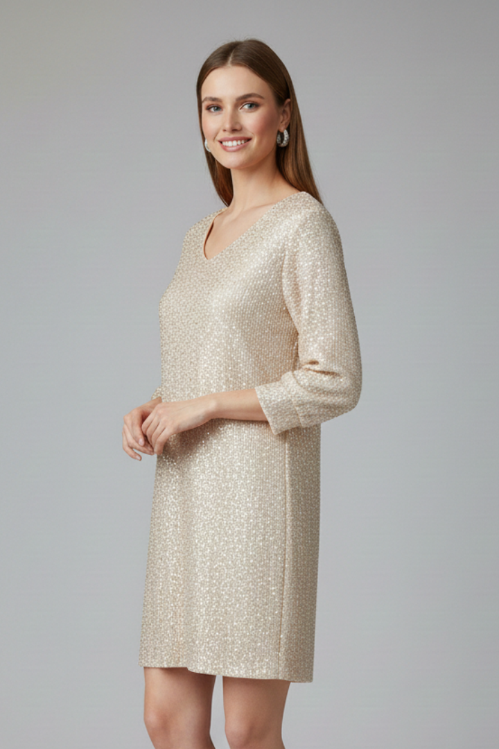 Women’s Mini Dress with Round Neck and Long Sleeves