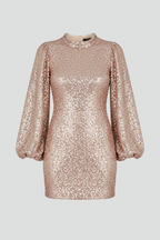Women’s Mini Dress with Round Neckline and Long Sleeves
