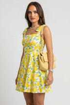 Women’s Mini Dress with Square Neck and Bow Straps