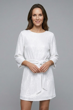 Women’s Mini Dress with Tie Waist and Long Sleeves