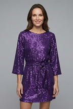 Women’s Mini Dress with Tie Waist and Long Sleeves