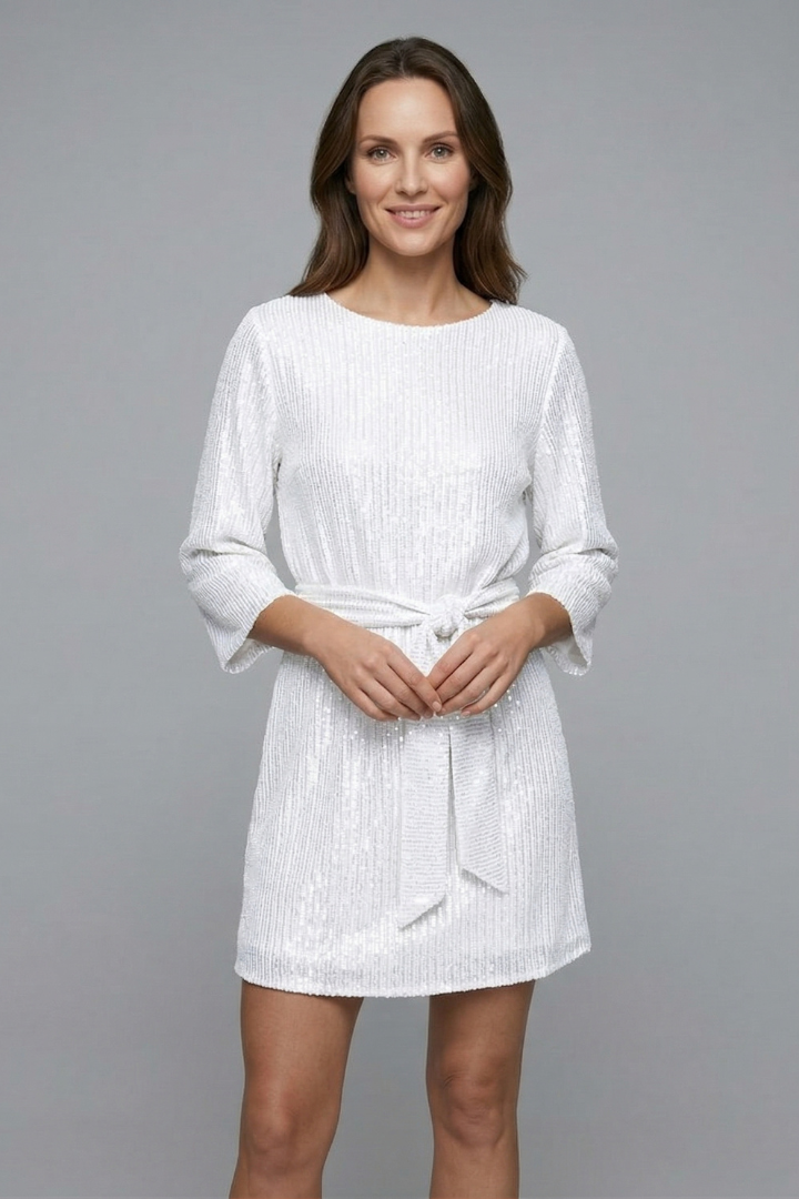 Women’s Mini Dress with Tie Waist and Long Sleeves