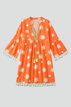 Women’s Mini Dress with V-Neck and Tassel Hem