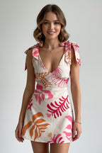 Women’s Mini Dress with V Neck and Tie Shoulders