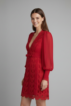 Women’s Mini Dress with V Neckline and Long Sleeves